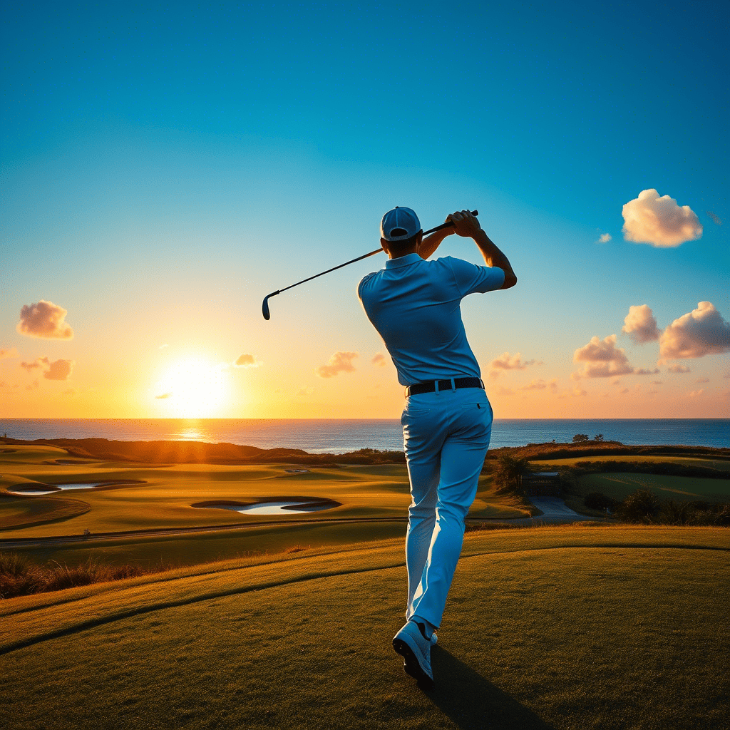 Prachtige golfbaan bij zonsondergang